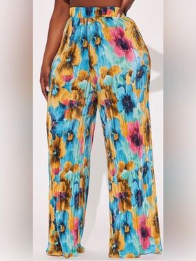 Fashion Nova Turquoise Floral Wide-Leg Pants
